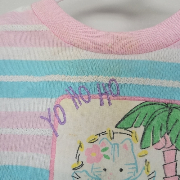 Kidstuff Vintage Baby Girl 12 Months Blue Pink White Striped Short Sleeve Shirt - Picture 2 of 6